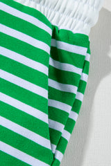 Dark Green Striped Cap Sleeve Tee and Shorts Set Short Sets JT's Designer Fashion