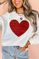 Beige Glitter Valentine Heart Shape Graphic Sweatshirt Beige 50%Polyester+50%Cotton Graphic Sweatshirts JT's Designer Fashion