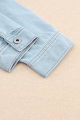 Sky Blue Flap Pocket Buttoned Raw Hem Denim Jacket Denim Jackets JT's Designer Fashion