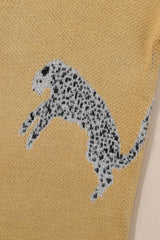 Camel Fuzzy Cheetah Accent Round Neck Sweater Sweaters & Cardigans JT's Designer Fashion