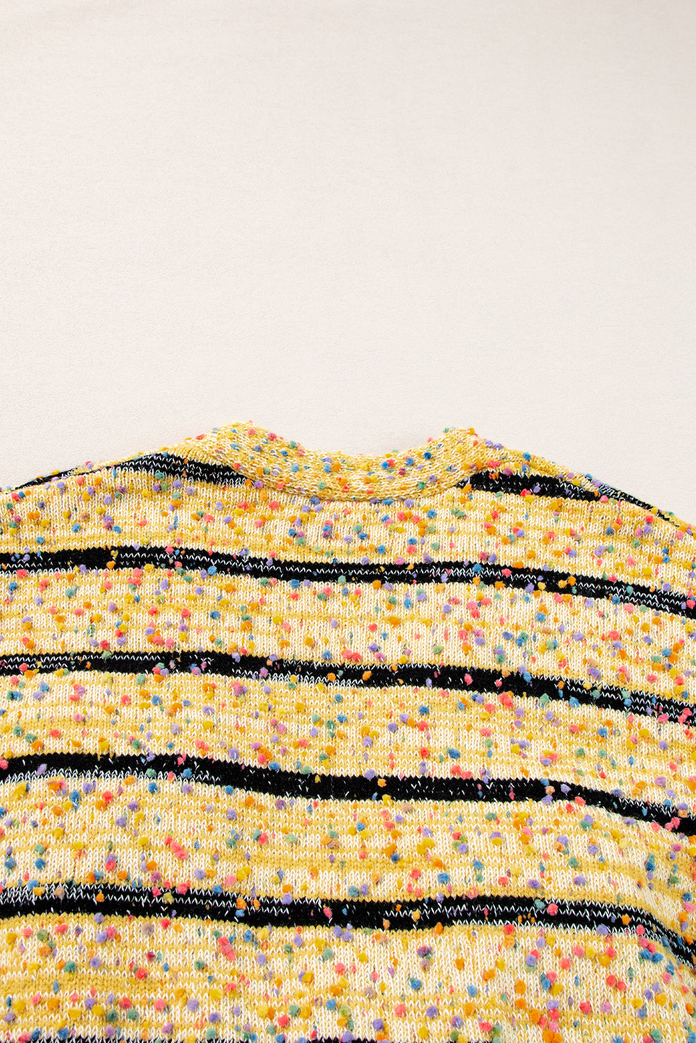 Beige Striped Pom Pom Knit Open Front Long Cardigan Cardigans JT's Designer Fashion