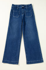 Sail Blue Wide Leg Pocketed High Waist Jeans Jeans JT's Designer Fashion