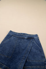 Ashleigh Blue Faux Wrapped Mini Denim Skort Denim Shorts JT's Designer Fashion