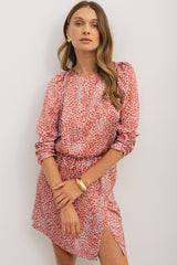 Tomato Red Leopard Print Long Sleeve Hollowed Back Split Mini Dress Mini Dresses JT's Designer Fashion