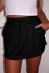 Black French Terry Drawstring Mini Skort with Pockets Skirts & Petticoat JT's Designer Fashion
