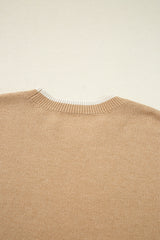 Tan Leopard Bow Decor Split Cuff Contrast Trim Sweater Sweaters JT's Designer Fashion