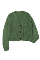Green Front Pockets Buttons Textured Cardigan Sweaters & Cardigans JT's Designer Fashion