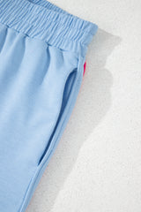 Beau Blue Color Block Stripes Elastic High Waist Active Shorts Casual Shorts JT's Designer Fashion