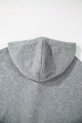 Medium Grey Drawstring Hooded Button Up Drop Shoulder Sweater Cardigan Cardigans JT's Designer Fashion