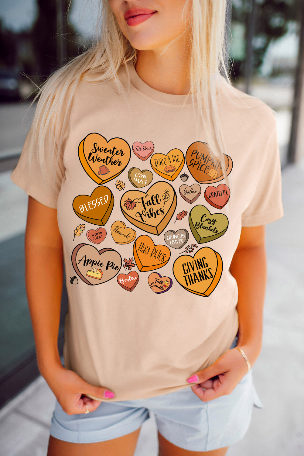 Khaki Candy Heart Thanksgiving Graphic Tee Graphic Tees JT's Designer Fashion