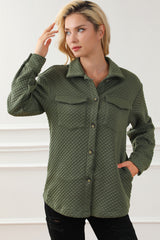 Green Retro Quilted Flap Pocket Button Shacket Jackets JT's Designer Fashion