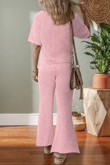 Light Pink Acid Wash Star Patched Rolled Trim Pants Set Pant Sets JT's Designer Fashion