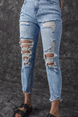 Sky Blue Acid Wash Distressed Slim Fit Jeans Jeans JT's Designer Fashion