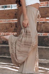 Smoke Gray Boho Lace Patchwork Wide Leg High Waist Pants Pants & Culotte JT's Designer Fashion
