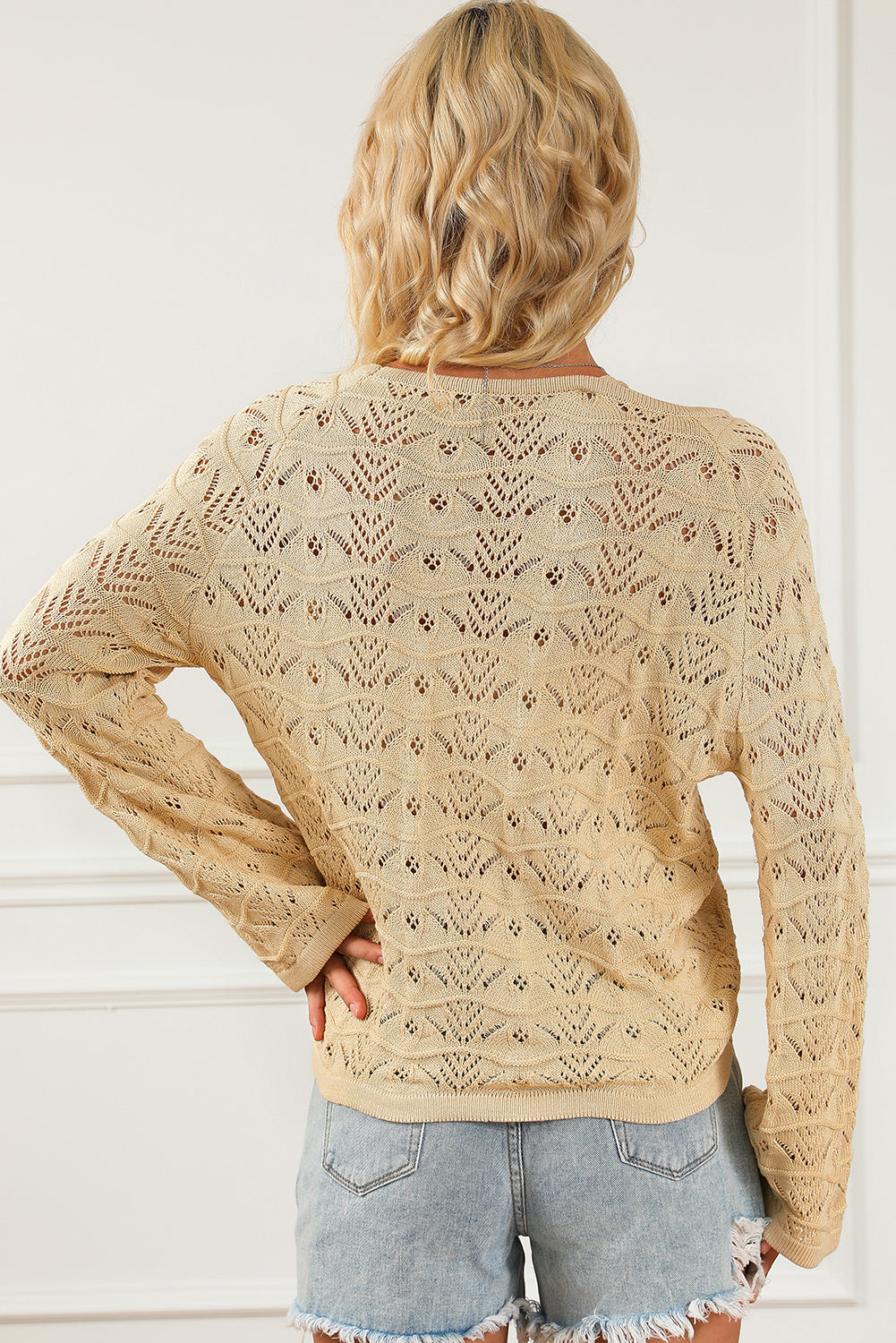 Khaki Hollowed Knit Asymmetric Drawstring Sweater Sweaters & Cardigans JT's Designer Fashion