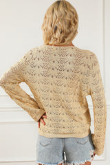 Khaki Hollowed Knit Asymmetric Drawstring Sweater Sweaters & Cardigans JT's Designer Fashion