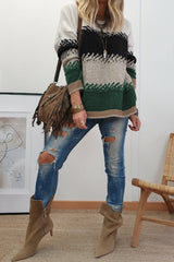 Black Stylish Color Block Pattern Drop Shoulder Sweater Sweaters JT's Designer Fashion
