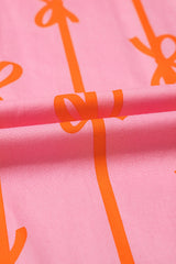 Pink Bowknot Striped Printed Bubble Sleeve Buttoned Belted Mini Dress Mini Dresses JT's Designer Fashion