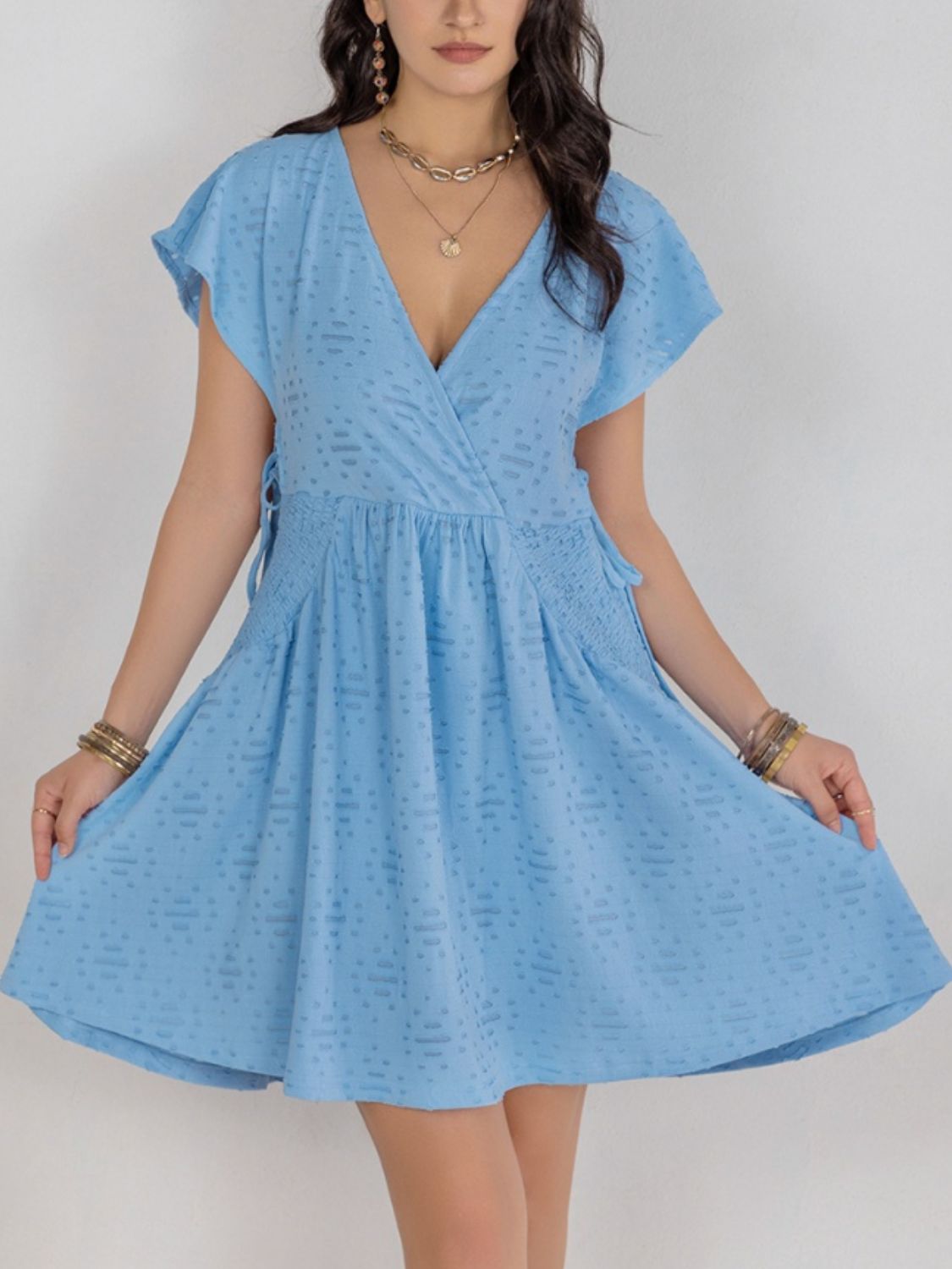 Cutout Surplice Short Sleeve Dress Mini Dresses JT's Designer Fashion