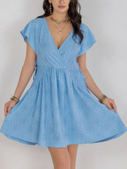 Cutout Surplice Short Sleeve Dress Mini Dresses JT's Designer Fashion