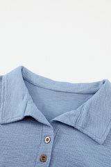 Sky Blue Button Front Turn-down Neck Knit Top Long Sleeve Tops JT's Designer Fashion