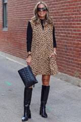 Khaki Leopard Print V Neck Sleeveless Collared Mini Dress Mini Dresses JT's Designer Fashion