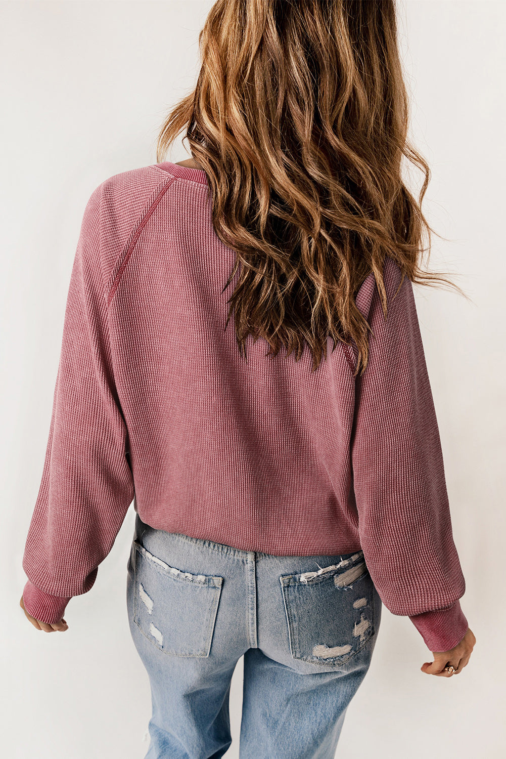 Fiery Red Waffle Knit Raglan Sleeve Henley Sweatshirt Sweatshirts & Hoodies JT's Designer Fashion