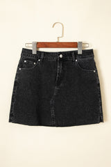 Carbon Grey Mineral Wash Ripped Raw Hem Denim Mini Skirt Skirts & Petticoat JT's Designer Fashion