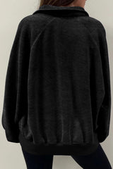 Black Solid Snap Buttons Collared Balloon Sleeve Oversized Sweatshirt Sweatshirts & Hoodies JT's Designer Fashion
