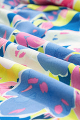 Sky Blue Floral Printed V Notched Ric Rac Flutter Sleeve Dress Floral Dresses JT's Designer Fashion