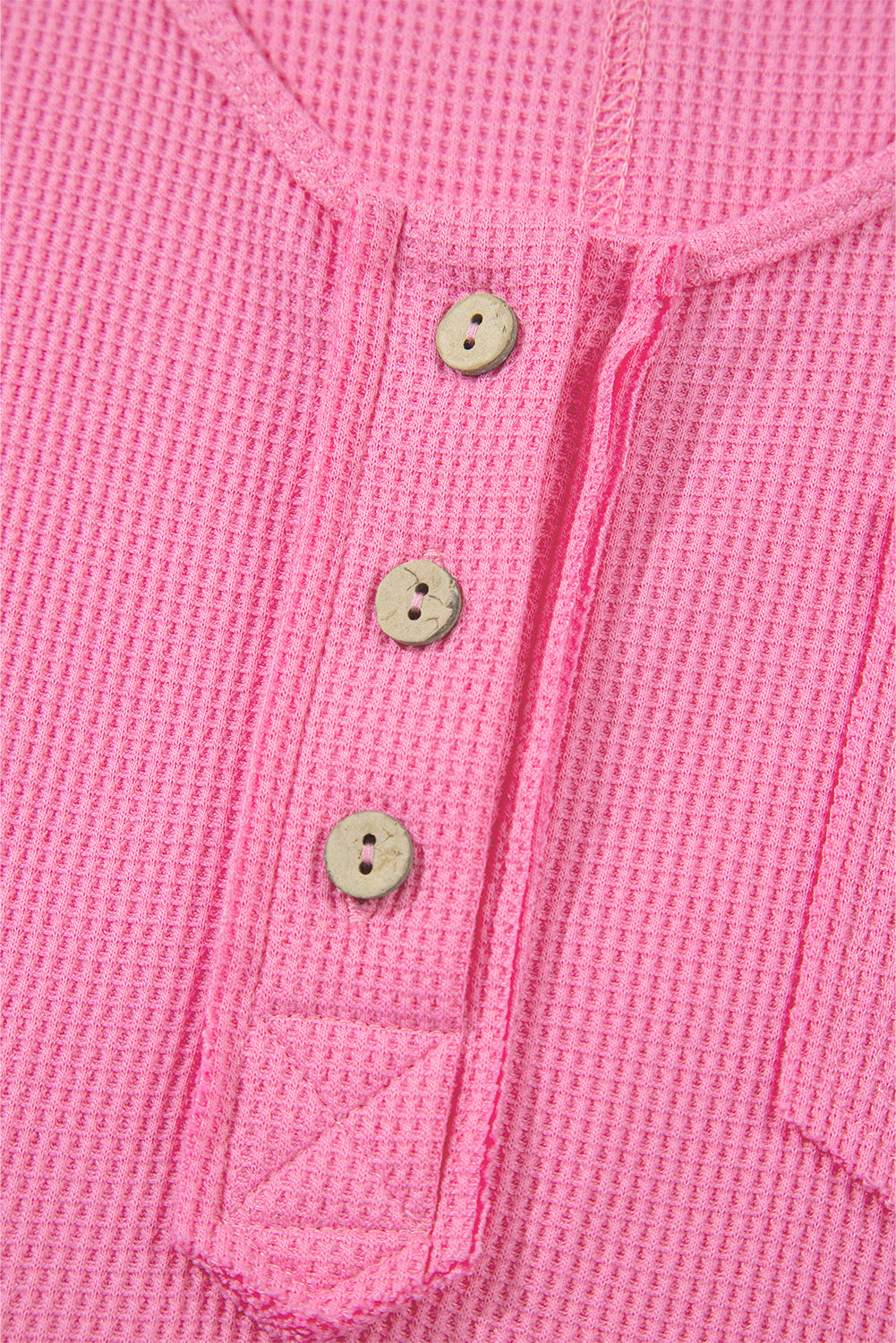 Bright Pink Waffle Textured Button Round Neck A-line Tiered Sleeveless Dress Mini Dresses JT's Designer Fashion
