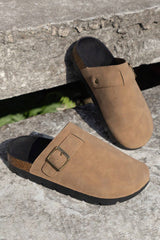 Light French Beige Suede Buckle Detail Slippers Slippers JT's Designer Fashion
