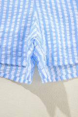Sky Blue Stripe V Neck Bowknot Crop Tank and Shorts Set Short Sets JT's Designer Fashion