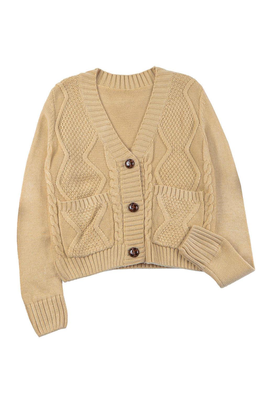 Beige Front Pockets Buttons Textured Cardigan Sweaters & Cardigans JT's Designer Fashion