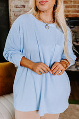 Myosotis Plus Size Ribbed Textured Long Sleeve T Shirt Myosotis (US 22W-24W)3X 75%Polyester+20%Viscose+5%Elastane Plus Size Long Sleeve Tops JT's Designer Fashion