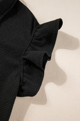 Black Plus Ruffled Sleeve Quarter Zip Top Wide Leg Pants Set Plus Size Bottoms JT's Designer Fashion