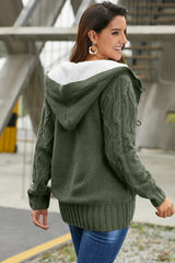 Army Green Fur Hood Horn Button Sweater Cardigan Sweaters & Cardigans JT's Designer Fashion