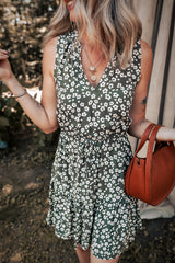 Green Boho Floral Print V Neck Tunic Sleeveless Dress Floral Dresses JT's Designer Fashion