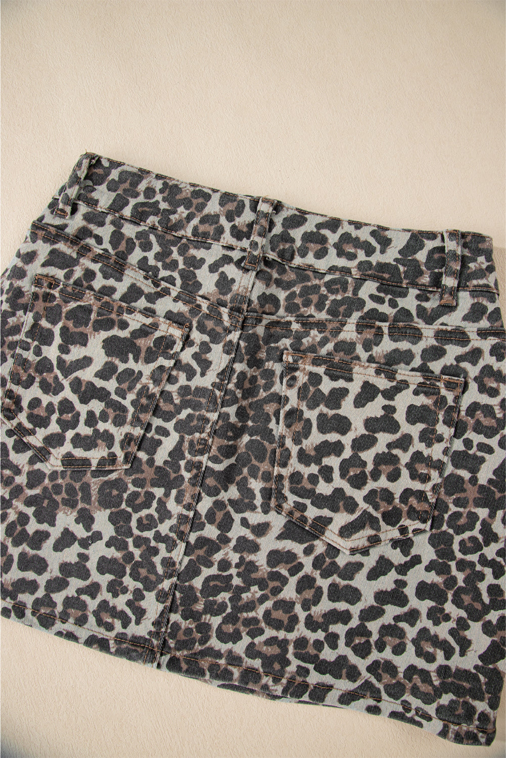 Khaki Leopard Denim Mini Skirt Skirts & Petticoat JT's Designer Fashion