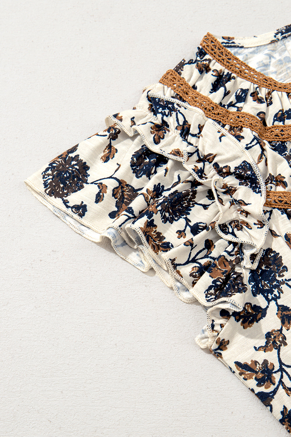 White Floral Frilly Blouse with Lace Up Blouses & Shirts JT's Designer Fashion