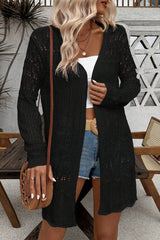 Black Crochet Hollow Out Open Front Cardigan Cardigans JT's Designer Fashion