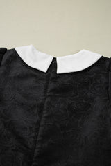 Black Floral Embossed Puff Sleeve Colorblock Bow Collared Mini Dress Mini Dresses JT's Designer Fashion