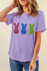Wisteria Easter Shiny Bunny Graphic Crewneck T Shirt Graphic Tees JT's Designer Fashion