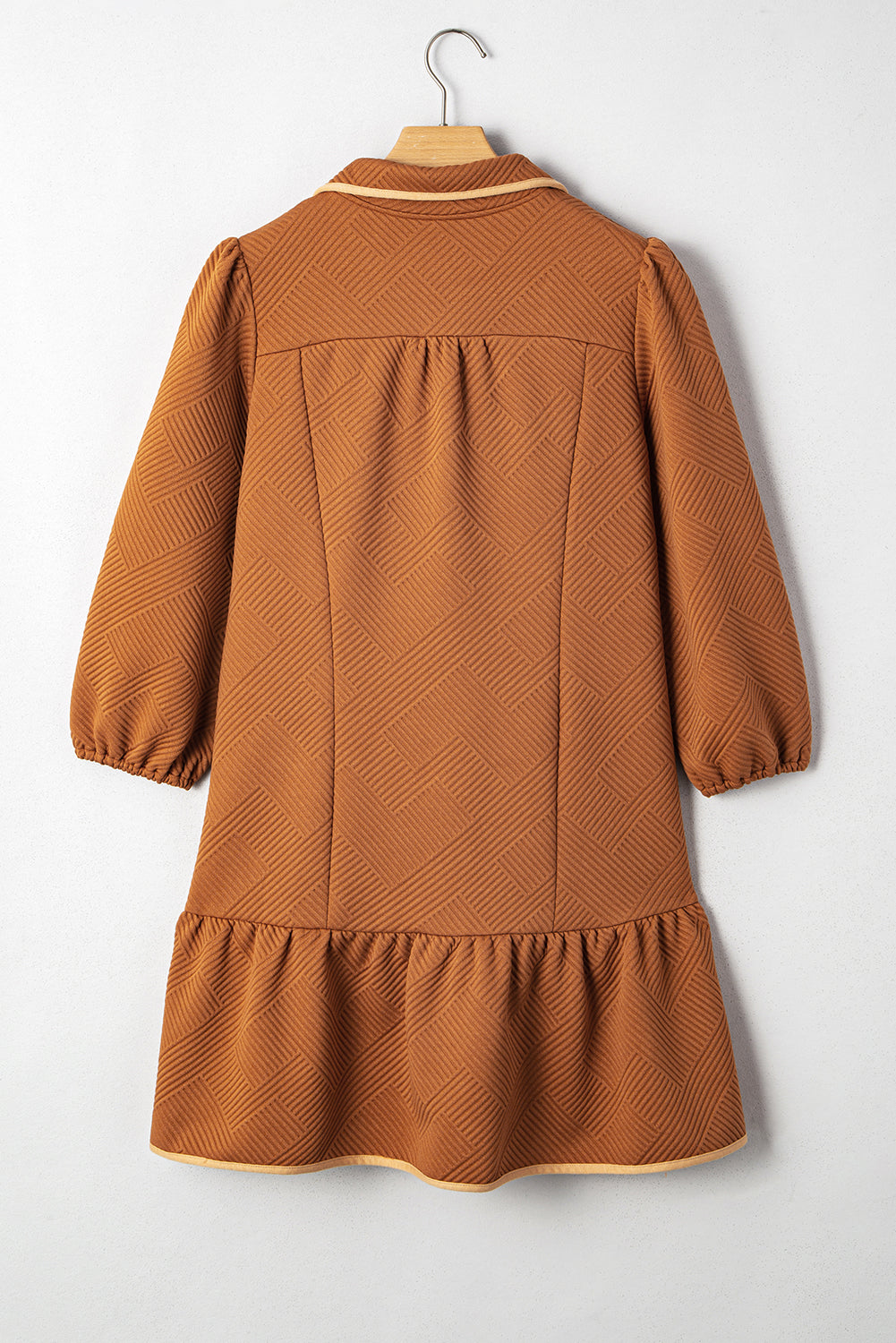 Desert Gold Quarter Zip Collar Bracelet Sleeve Textured Mini Dress Mini Dresses JT's Designer Fashion