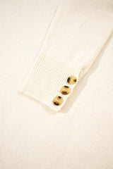 White Buttoned Bishop Sleeve Crew Neck Sweater Sweaters JT's Designer Fashion
