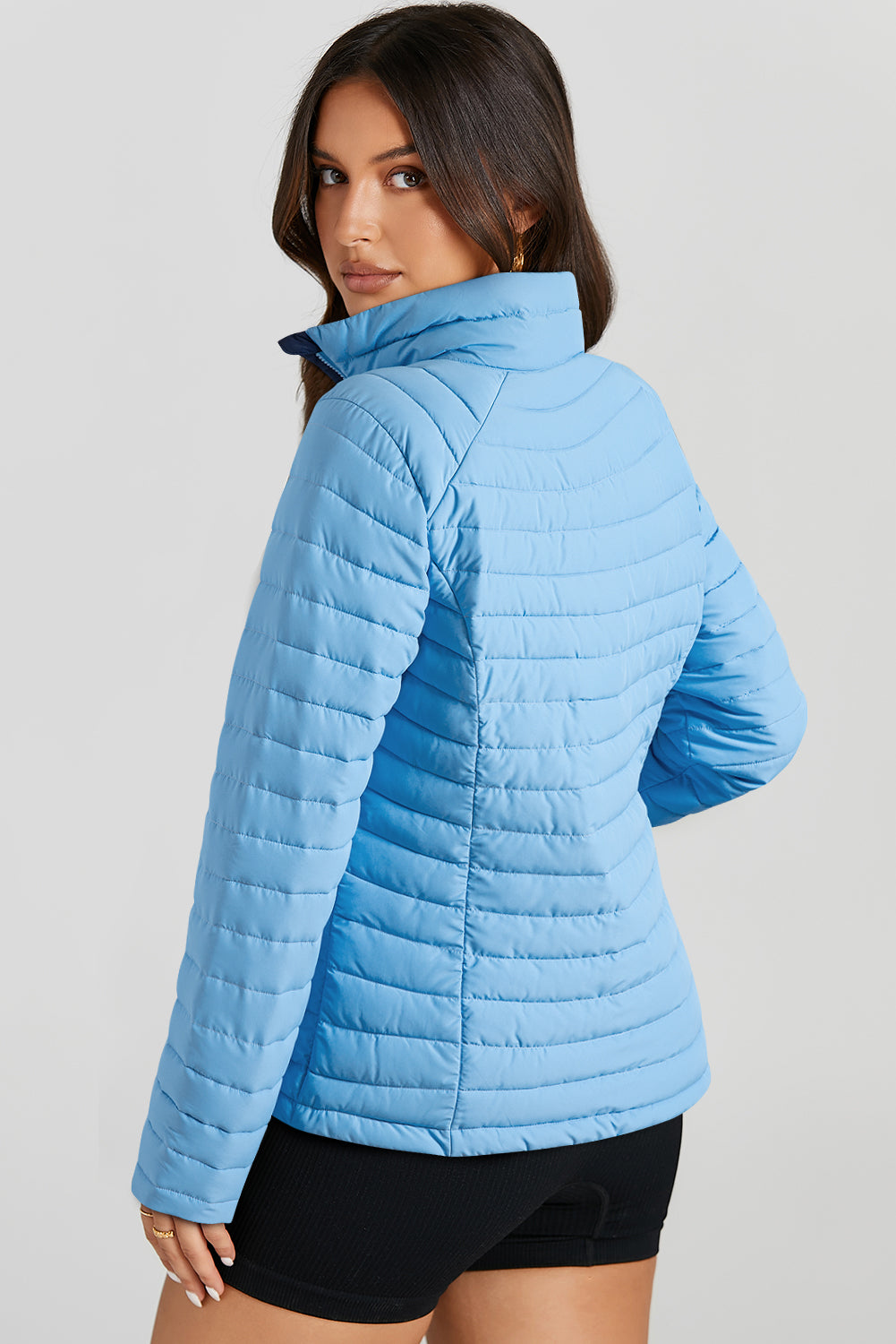 Myosotis Solid Color Quilted Zip-up Puffer Jacket Jackets JT's Designer Fashion