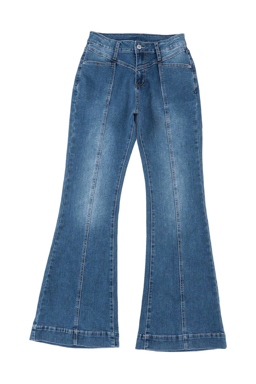 Blue High Waist Seam Stitching Pocket Flare Jeans Jeans JT's Designer Fashion