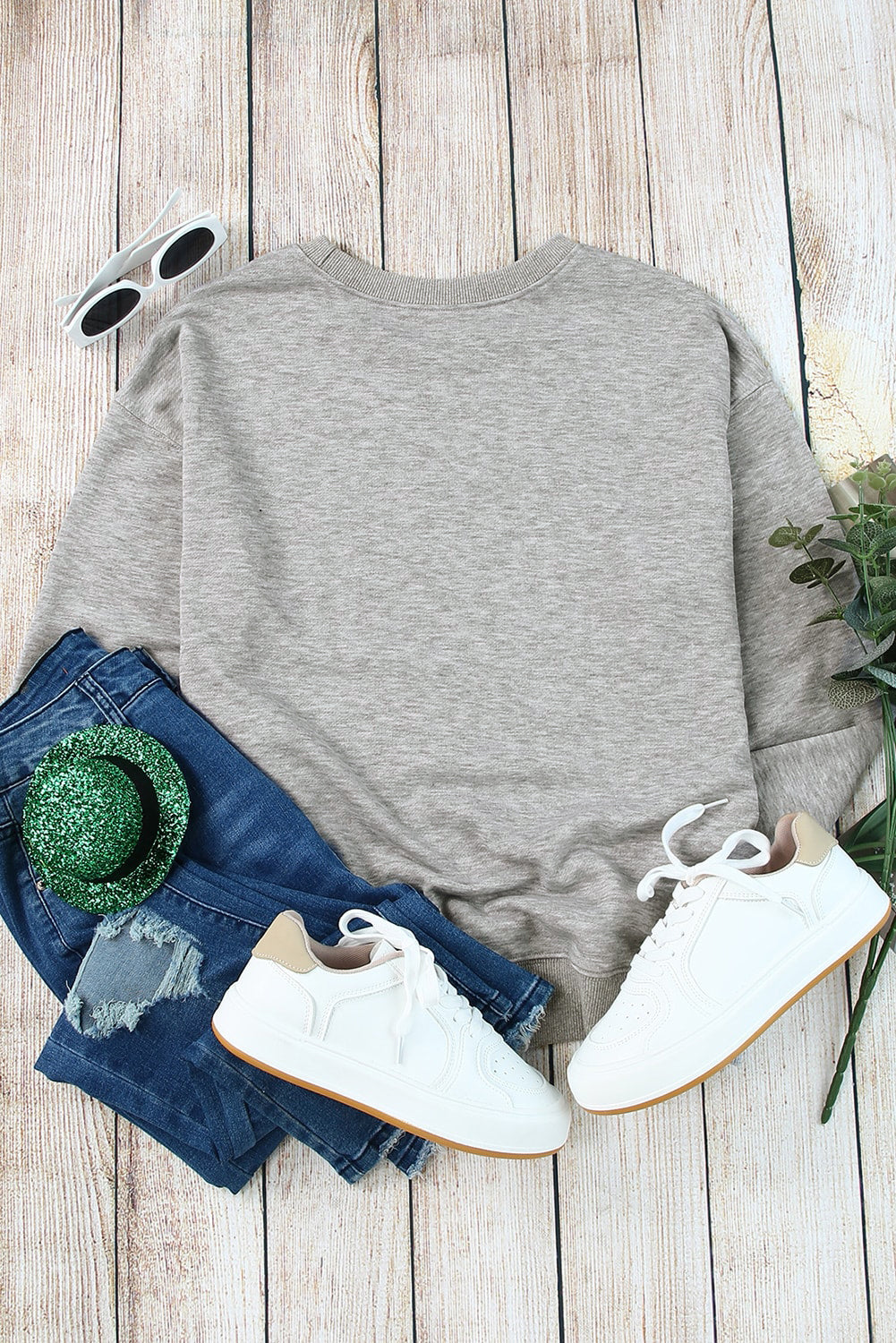 Gray Plain Crew Neck Pullover Sweatshirt Sweatshirts & Hoodies JT's Designer Fashion