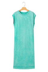 Clearly Aqua Mineral Wash Pocketed T-shirt Long Dress T Shirt Dresses JT's Designer Fashion