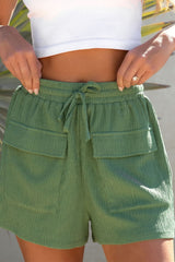 Green Flap Pocket Casual Drawstring Shorts Casual Shorts JT's Designer Fashion